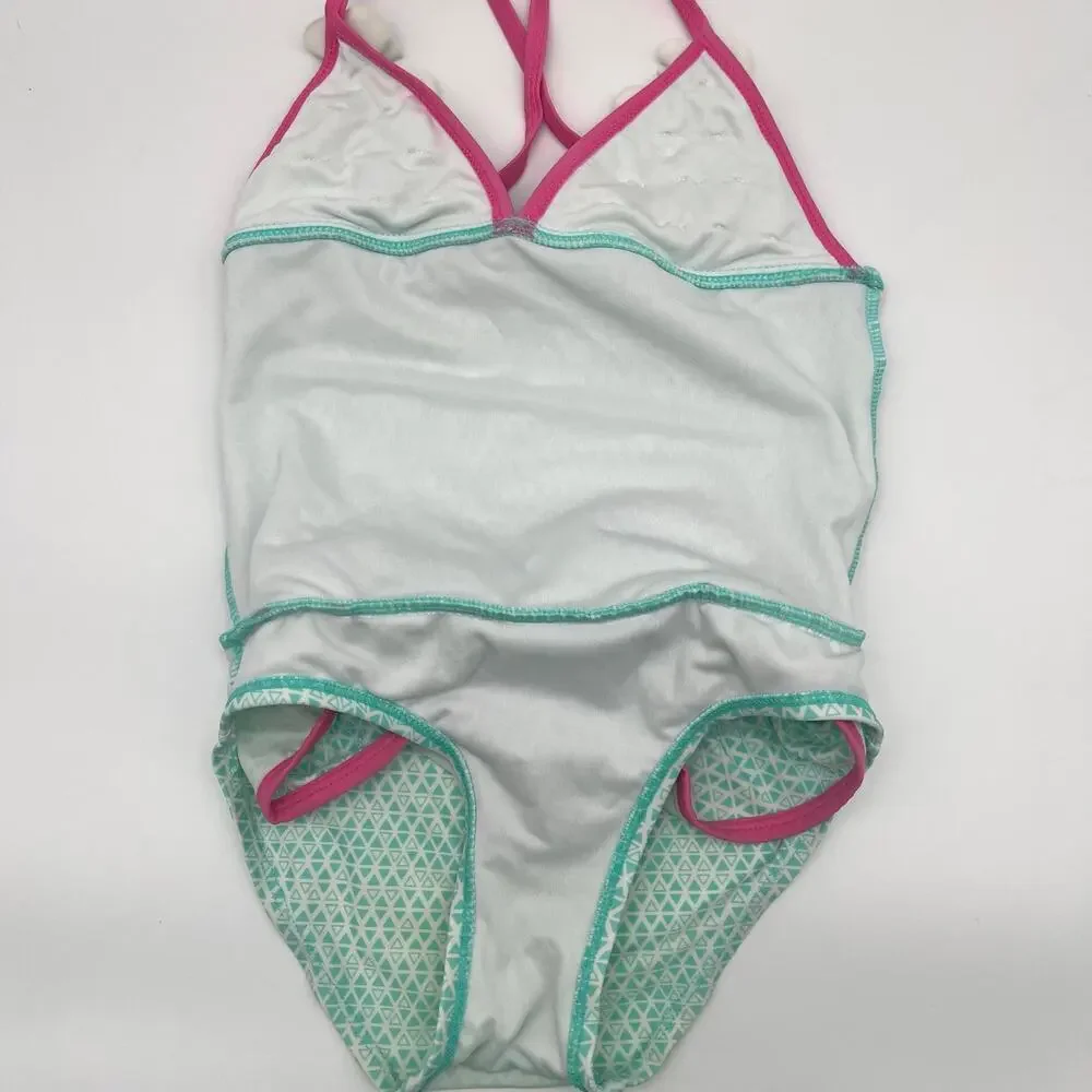 FLOATIMINI Girl's One Piece Swimsuit, Size 6, Floral Applique